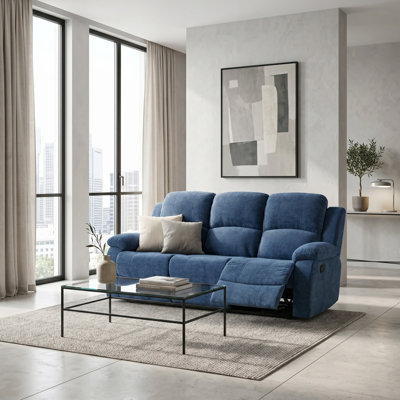 Bayside Light Blue Fluffy Fabric Manual Recling Sofa