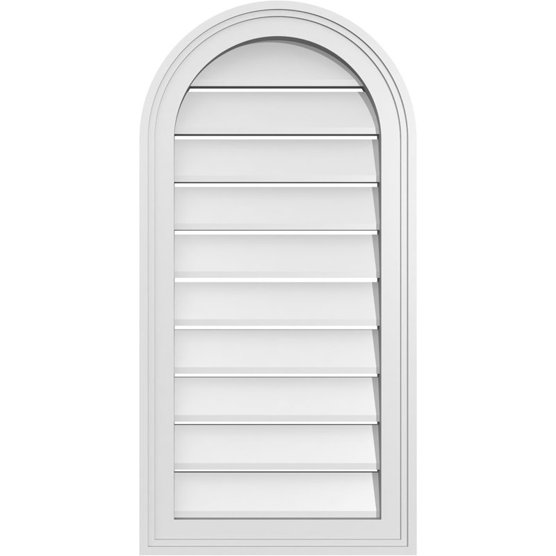 Round Top Surface Mount Signature Urethane Functional Gable Vent, Primed Tan, 32" H x 16" W x 1.5" D