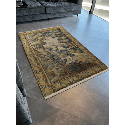Tapis décoratif multicolore à motif de rivière et de cigogne