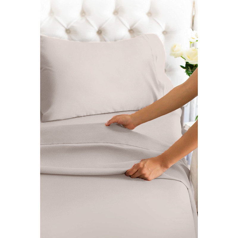  Ensemble de draps en rayonne de bambou 4 pièces Premium Luxury, Ensemble de draps pour lit simple avec deux taies , Crème