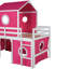 Lit simple mezzanine rose avec toboggan, tente et tour - Bois massif, conception de maisonnette, tour de couloir sous circulation d'air, tente à l'intérieur, construction, conception de fenêtre pour le plaisir-237279081