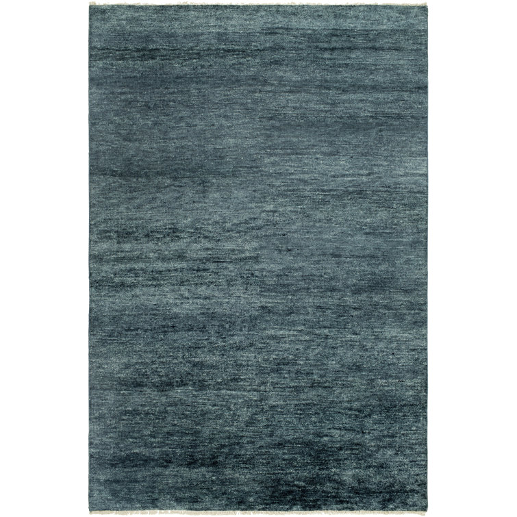 Hand Knotted Wool Area Rug in Blue