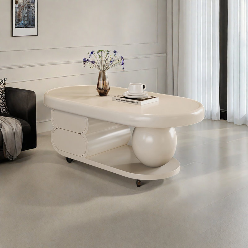 Table basse mobile de style crème, Crème, H 18,5 po x L 39,4 po x l 19,7 po, Blanc