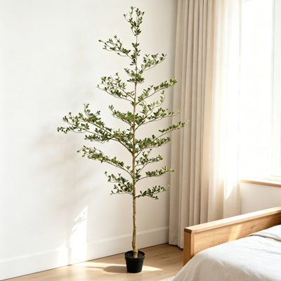 Olivier artificiel noir de 183 cm, faux grand arbre à feuilles vertes dans un pot en plastique noir pour la décoration intérieure et extérieure couverte de la maison ou du bureau