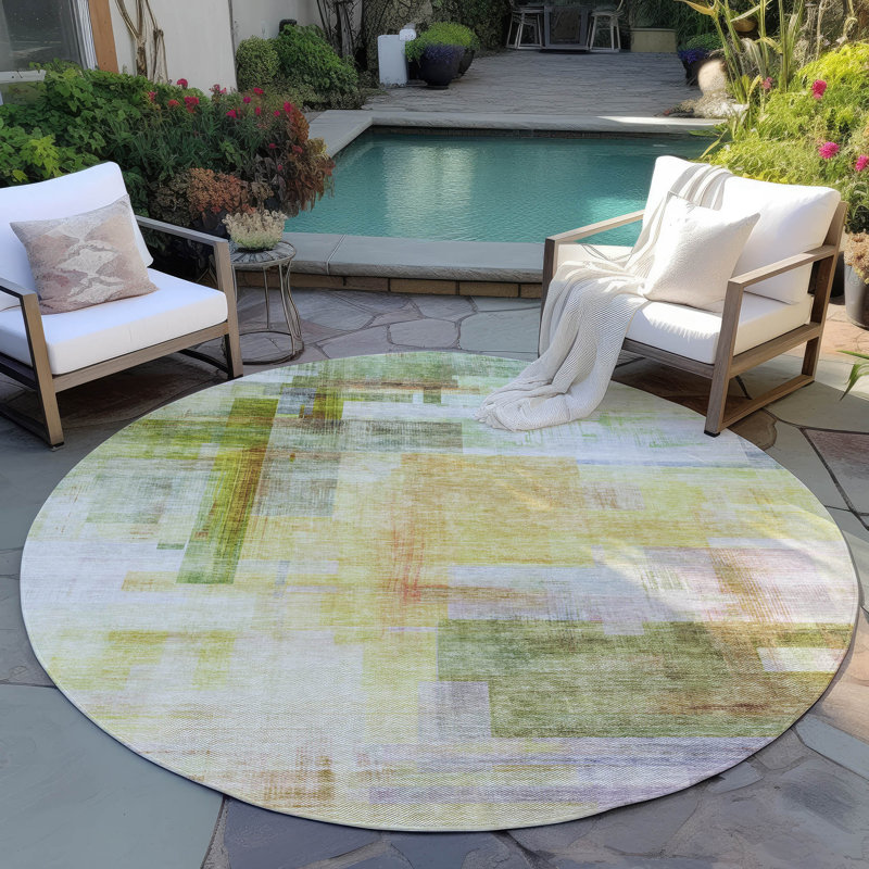 Tapis vert intérieur / extérieur lavable à la machine Chayden ACN1067, Rond 8 pi