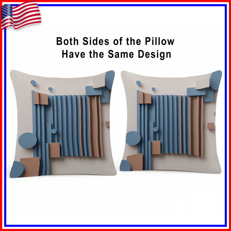 Coussins décoratifs à formes géométriques bleues et brunes, 16 po x 16 po