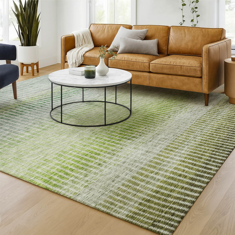 Premium Machine Washable Mayfield AMF2313 Stripes Rug, 3' x 5', Olive