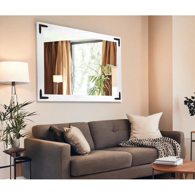 Gracie Oaks Ozark Hardwood Mirror With Decorative Corner Brackets, White, 38" x 33"