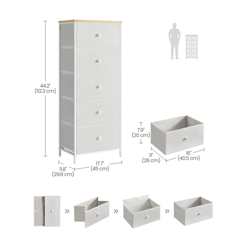 Rosellina 45cm W 5 - Drawer Chest of Drawers, White/Beige