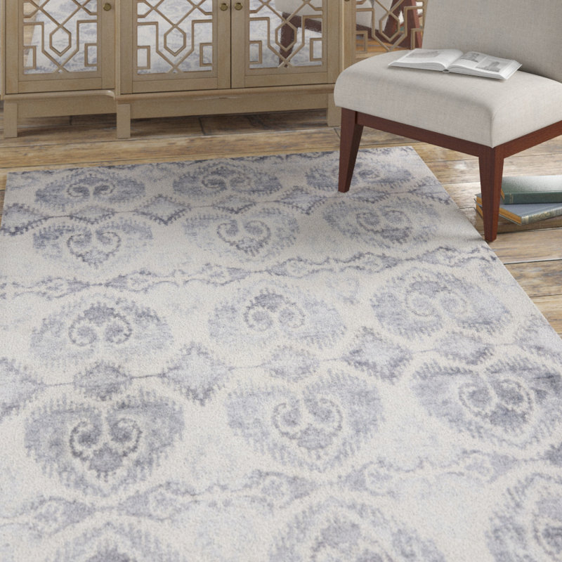 Arnav Hand Knotted Viscose/Cotton Ikat Rug in Gray, Rectangle 6' x 9'