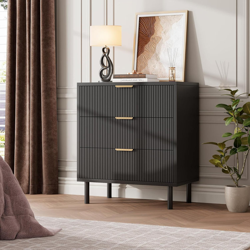 3 Drawers Dresser, Modern Storage Dresser Chest of Drawers Organizer with Metal Legs and Anti-Tipping Device for Bedroom