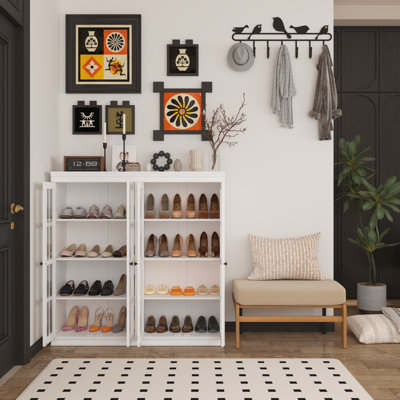24 Pair Stackable 4-Door Black Shoe Cabinet With 8 Shelves