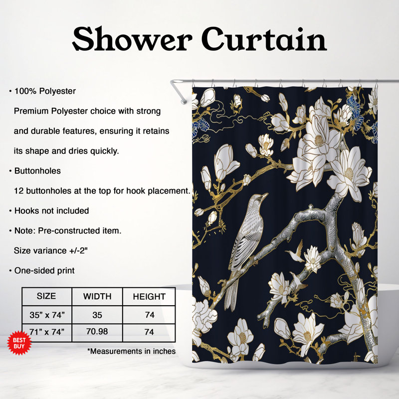 Rideau de douche standard 1 pièce, H 74 po x l 71 po