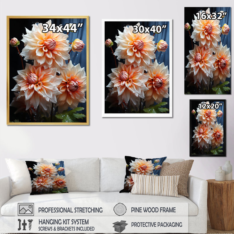 Impression romantique sur toile Vontrel Peach Dahlia, H 20 po x l 12 po x P 1 po, Cadre naturel flottant