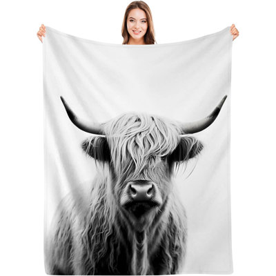 Jeté Highland Cow, jeté en flanelle à motif Portrait de vache, jeté chaud Highland Caches Highlander