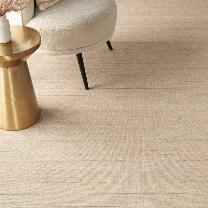 Anerinda Solid Hand Loomed Wool/Cotton Area Rug in Beige, Rectangle 10' x 14'