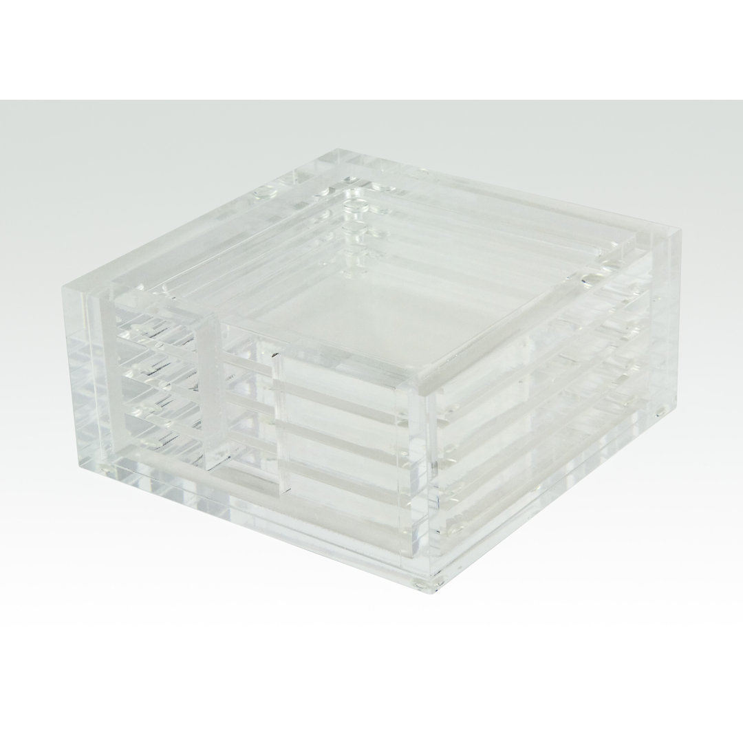 Glass Square 4 Piece Coaster Set With Holder (Set of 4) Everly Quinn
