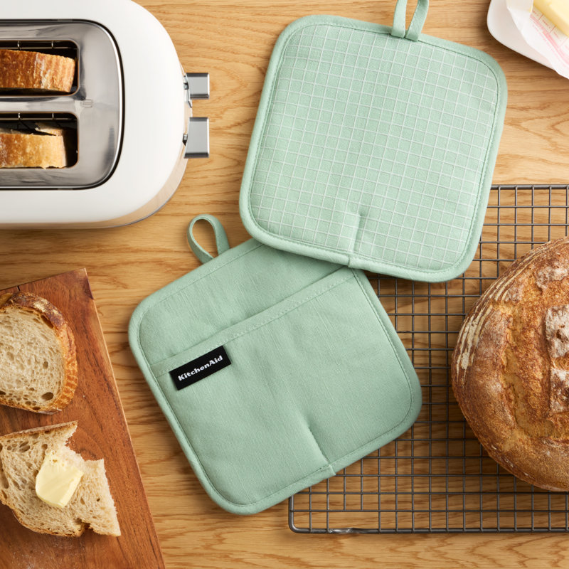 KITCHENAID Gourmet Series Gridlines Pot Holders 2-Pack, Pistachio Green