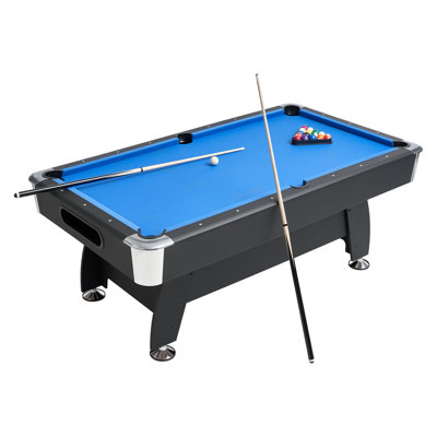 Table de billard, tables de billard portatives de 7 pieds, table de jeu stable à pieds réglables, ensemble de divertissement comprenant une balle, une queue, un support, une craie et une brosse, noir avec tissu Bule, pour un usage familial, salle de loisirs