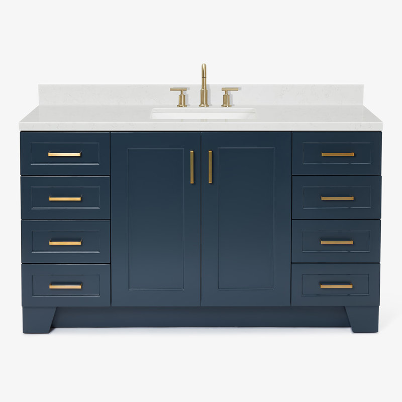 61 IN.  Single Bathroom Vanity, Midnight Blue, Rectangle, Carrara Quartz
