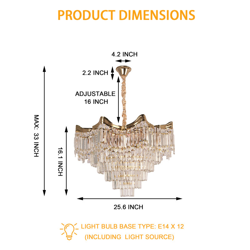 12-light Modern Tiered Crystal Chandelier With Bulbs
