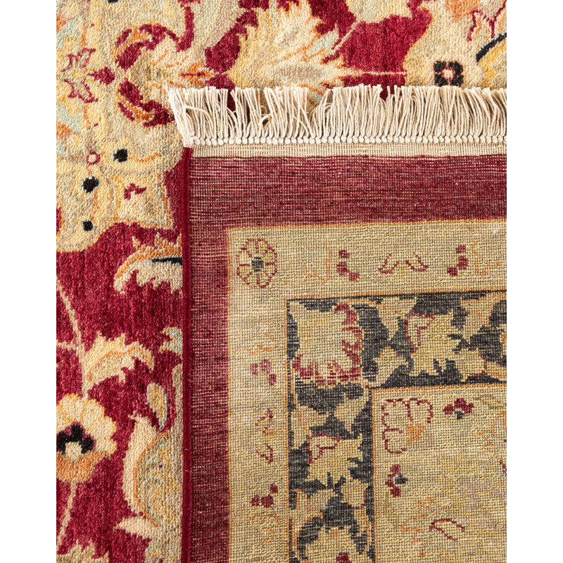 Tapis unique noué à la main Hayner - rouge / beige, 10 pi x 14 pi 4 po
