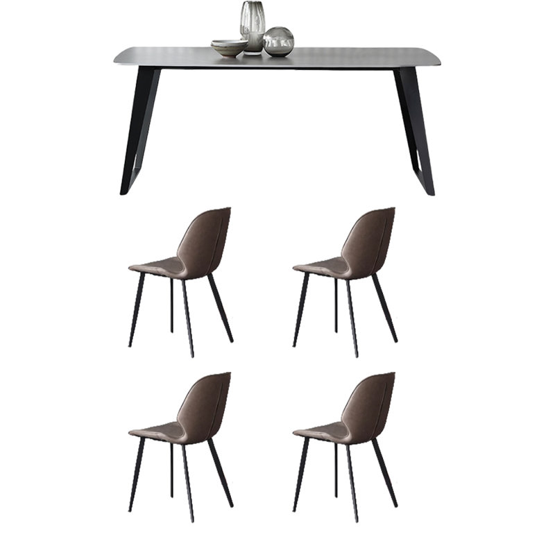 Simple grey dining table and chair set, 29.52"H x 62.99"L x 31.49"W