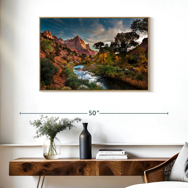 Paysage de Sion, Cadre flottant en bois naturel, 37 po x 25 po