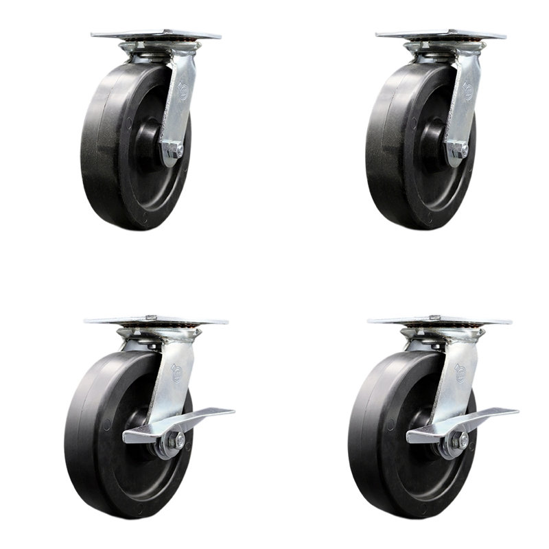 Ensemble de roulettes pivotantes 8 pouces en polyoléfine avec roulement à billes et 2 roulettes