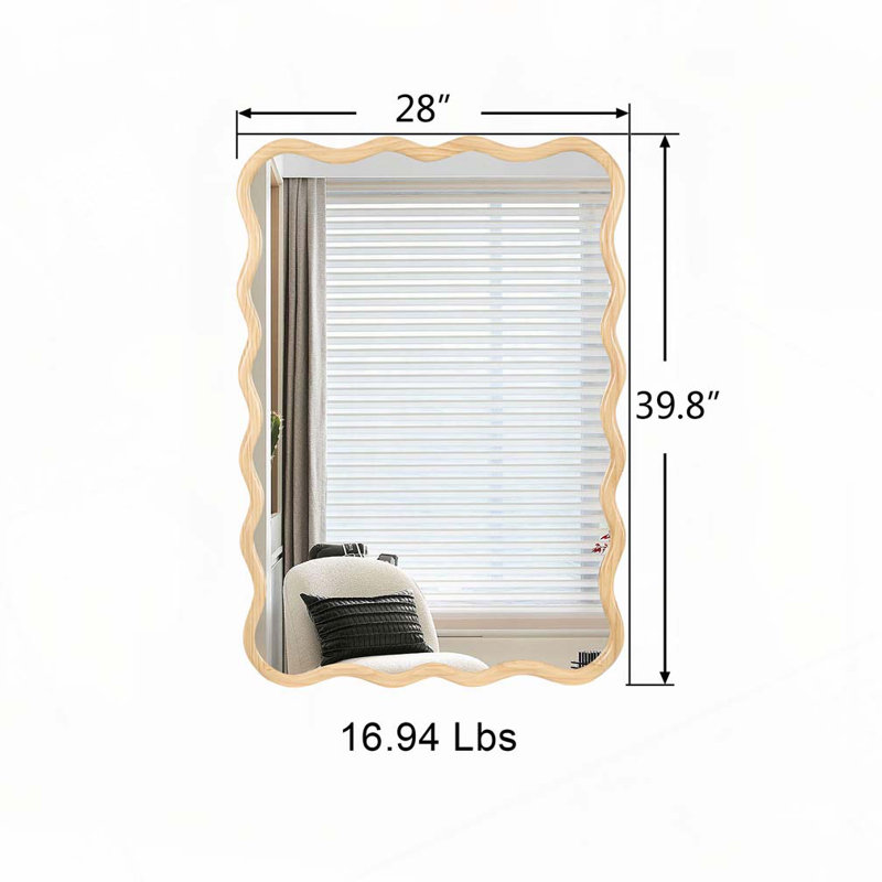 Décoration murale miroir en bois, 39,76 po x 27,95 po, Bois naturel, Rectangulaire