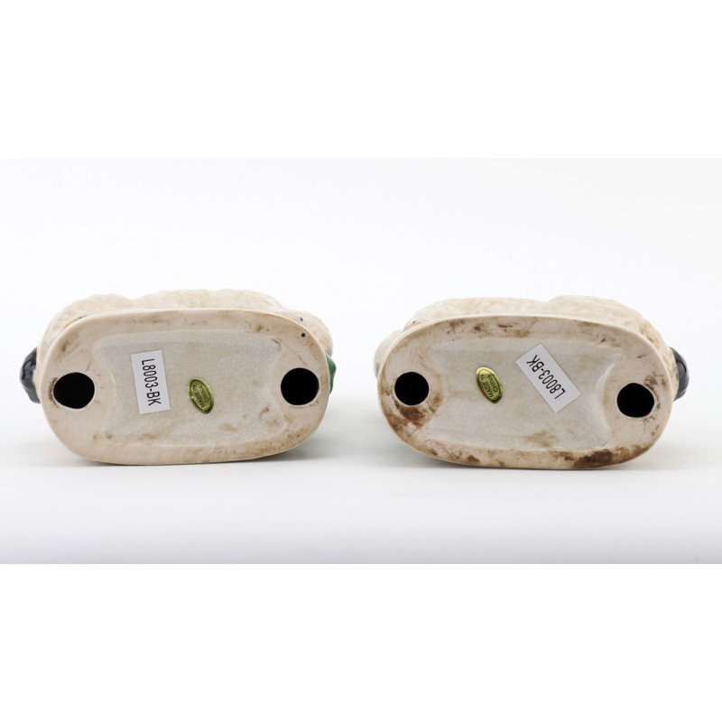 Small Staffordshire Bunny Hares Figurine, Cream/Black, 6.5" H x 6" W x 3" D