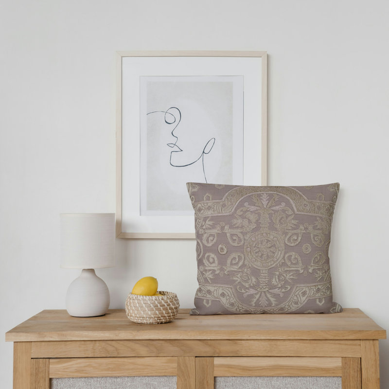 Square Brown and Cream Velvet Applique Embroidered Linen Pillow