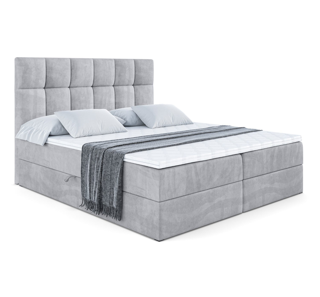 Boxspringbett mit H4 Multipocket-Matratze, Bettkasten und Topper