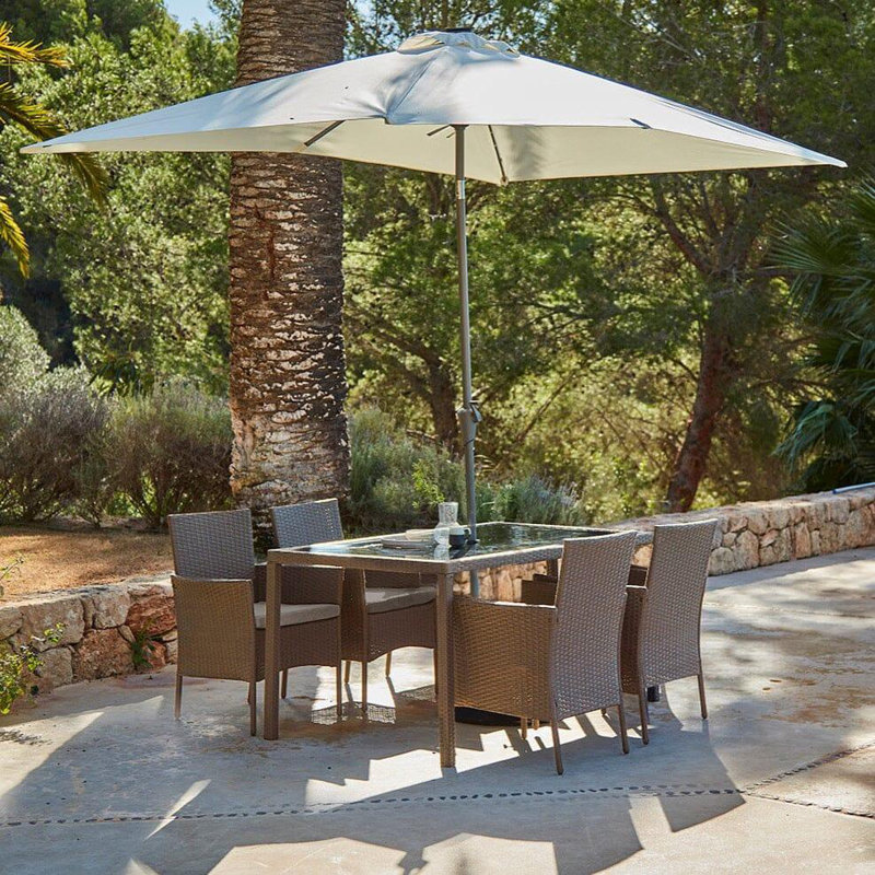 Ahmid Rectangular 6 - Piece 4 - Person 150Cm L Outdoor Table Set & Parasol, Cream/Grey/Natural Brown