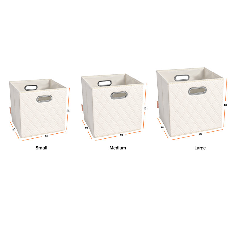 Jiaessentials Faux Leather Cube or Bin Set, 13" H x 13" W x 13" D, Beige