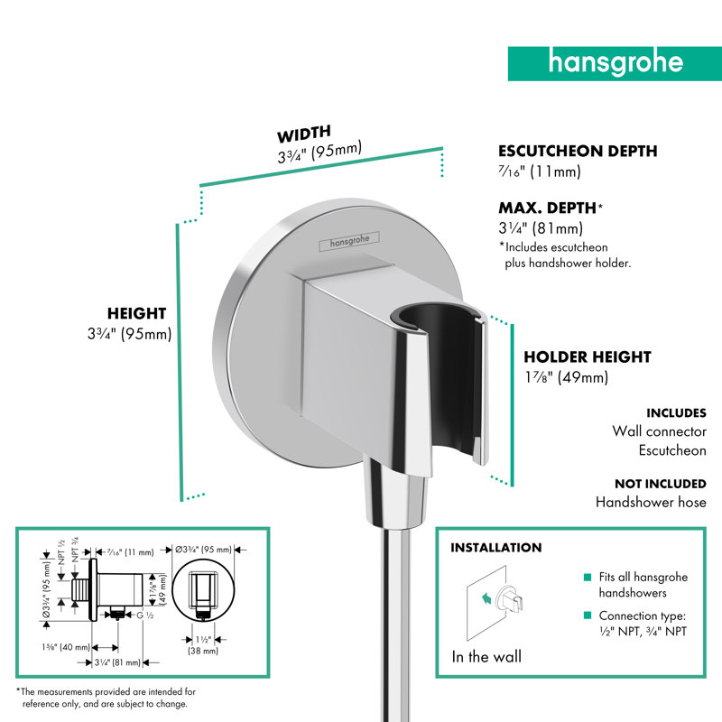 hansgrohe FixFit S Wall Outlet with Handshower Holder, Chrome