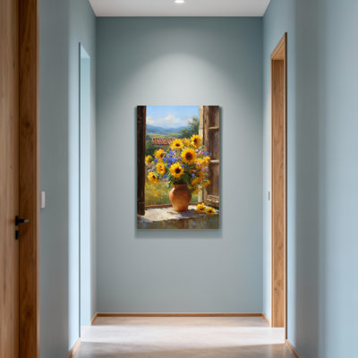 Plants &Flowers Sunflowers In Vase By Window With Landscape