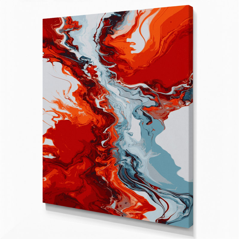 Abstrait art fluide sur toile rouge 5, H 14 po x l 11 po