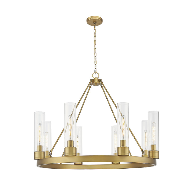 Jaiwan - Lustre 6 lumières avec abat-jour, Laiton brossé, Clair