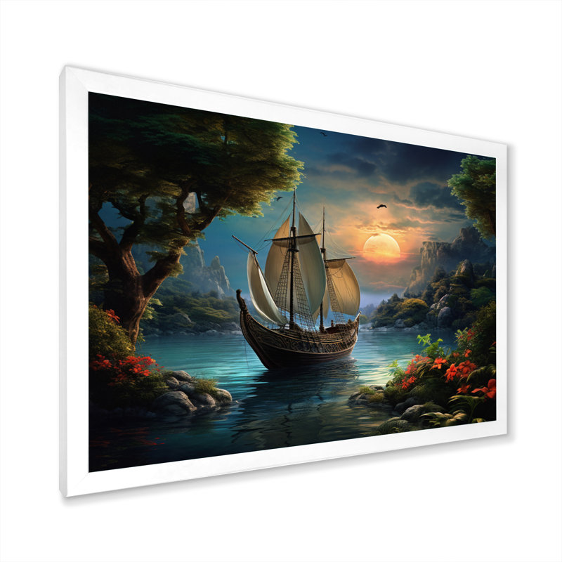 Bateau des eaux magiques III - impression, H 30 po x l 40 po x P 1,5 po, Cadre simple blanc
