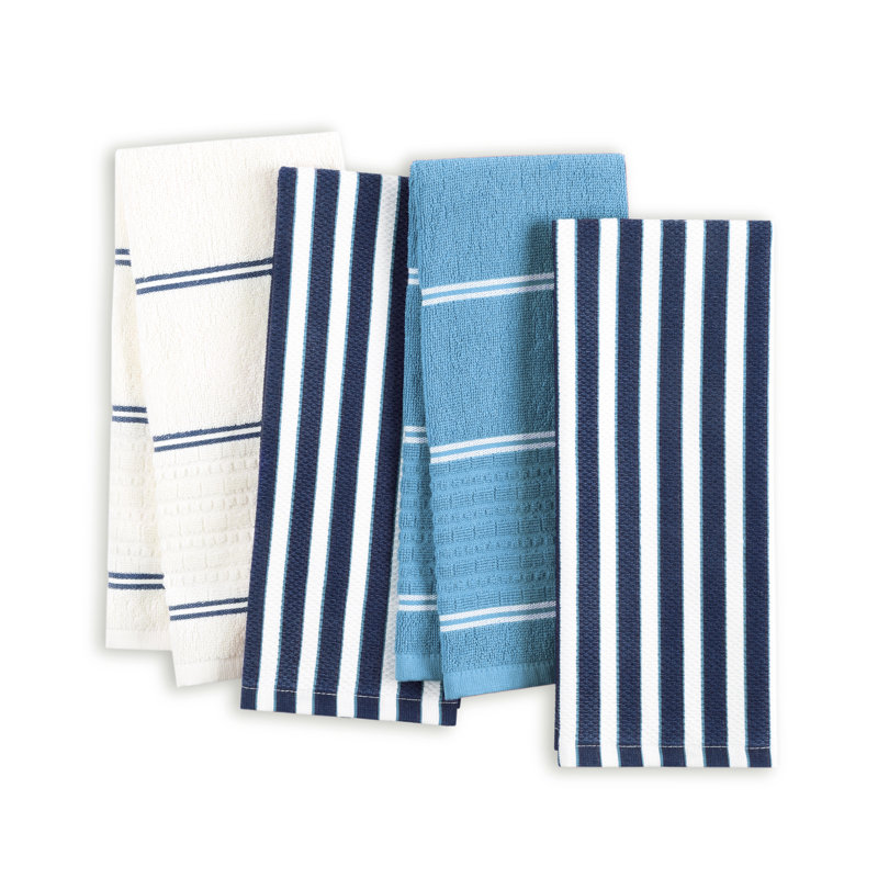 Ensemble de 4 serviettes de cuisine à rayures botaniques KATE SPADE à New York, 100% coton absorbant, marine française, 17 po x 28 po