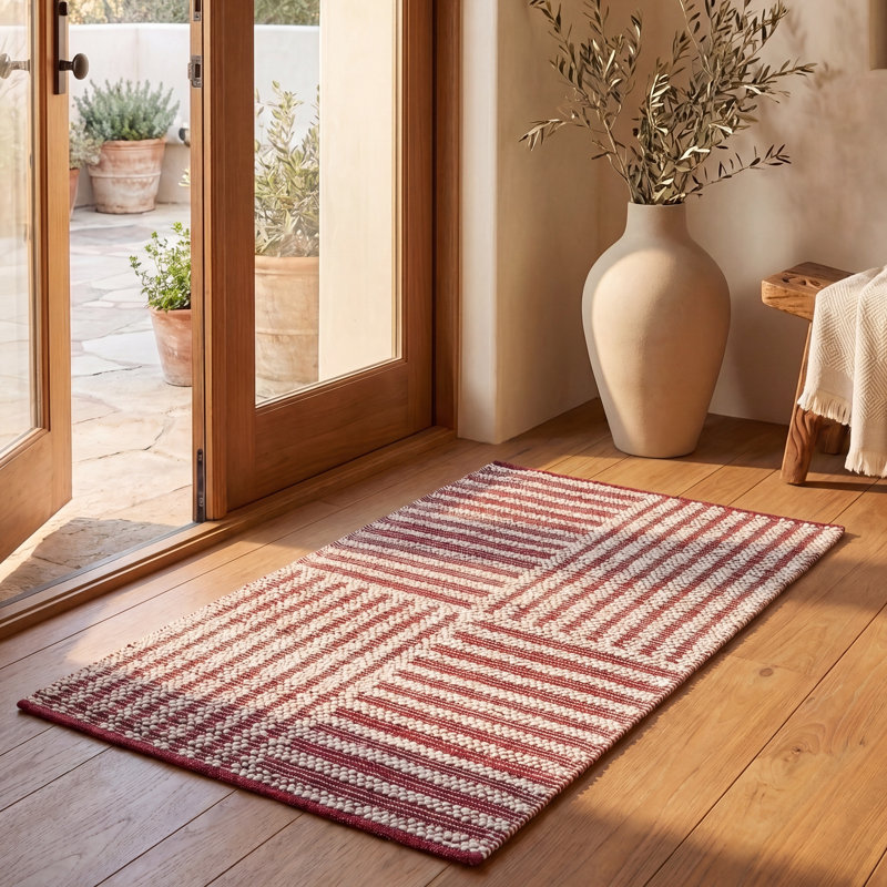 Tapis rayé en laine et en coton tissé à la main Isatou, Rectangle 6 pi x 9 pi