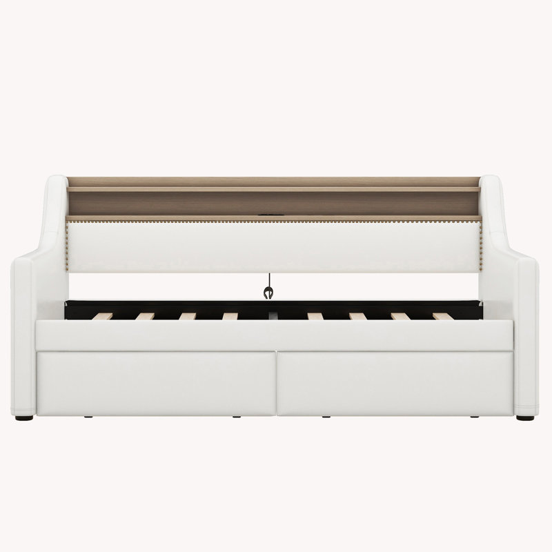 Storage Daybed with Charging Station and LED Lights, White
