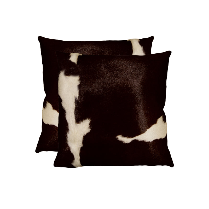Set of Two 18" Cowhide Throw Pillows, Chocolate/White
