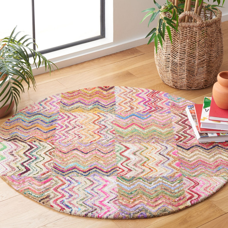 Anaheim Hand Tufted Wool/Cotton Geometric Rug in Beige/Brown, Round 4'