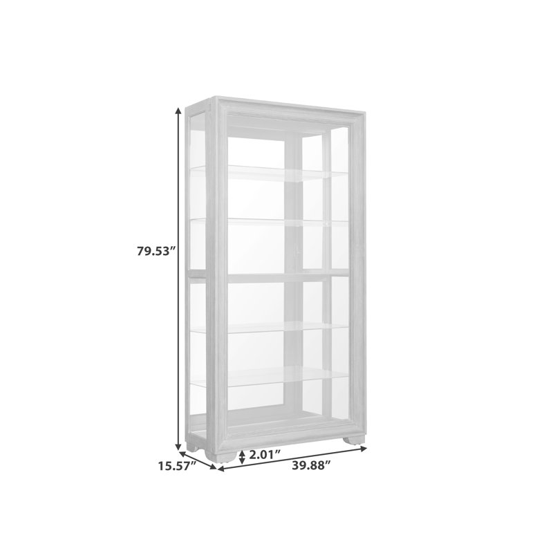 Light Brown Ash Wood 5-Shelf Lighted Curio Cabinet
