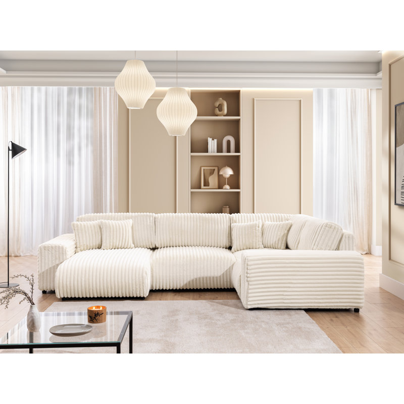 Mollis 6 Seater Corduroy Corner Sofa , Light Beige
