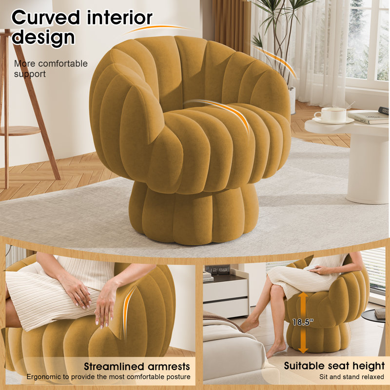 Upholstered Swivel Accent Chair Barrel Chair With Pillow(Set of 3), Mustard