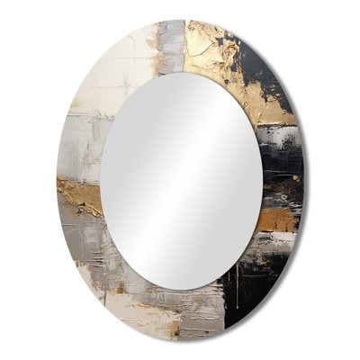 Gris gris or minimalisme Poteries I - Miroir décoratif ovale abstrait sur métal