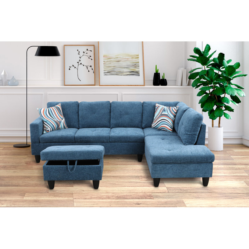 Stotfold Upholstered L-Shaped Sectional Right Hand Facing, Brown Velvet, Right Hand Facing